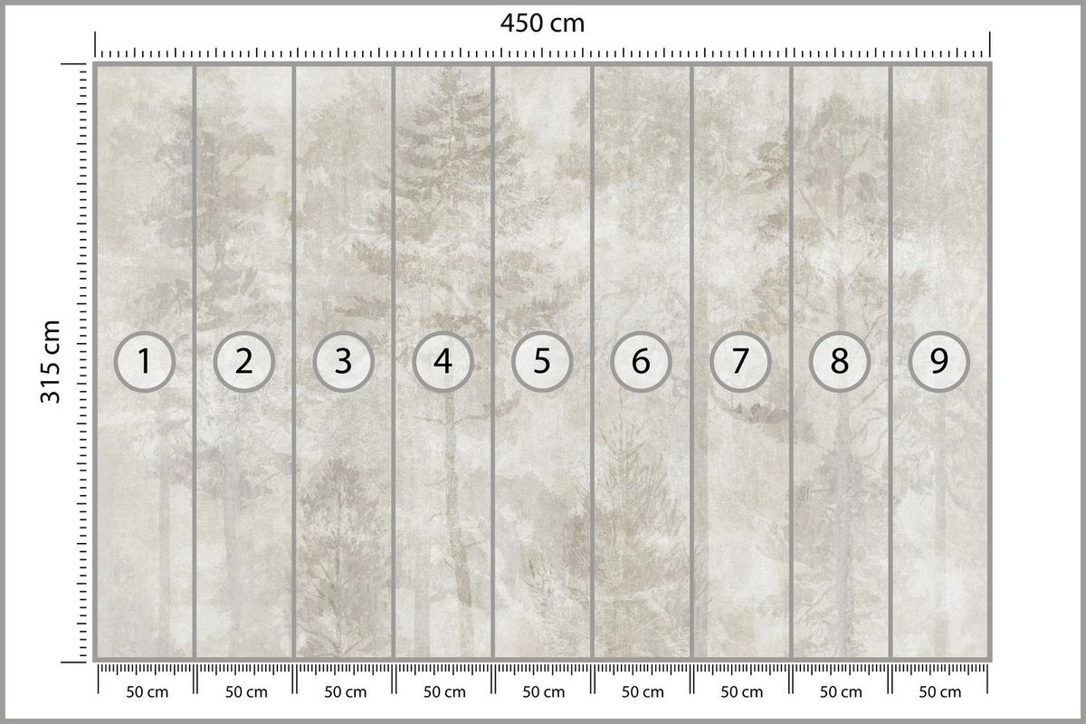 FOTOTAPETE für Wohnzimmer Boho Abstraktion Wald Bäume Beton Vintage 450x315 - Beige, Papier (450/315cm) - Muralo