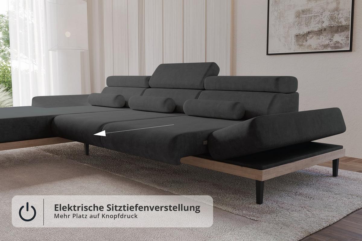 ELEKTRISCHES ECKSOFA Links MONA 316x205x85 Schwarz Velours - Schwarz/Graphitfarben, Holzwerkstoff/Textil (316/205cm) - ALTDECOR