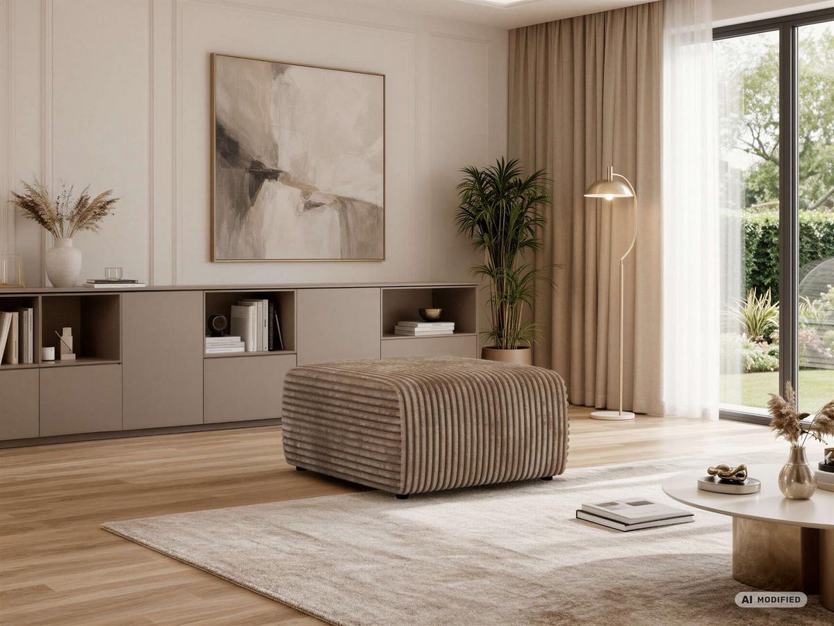 POUF NESSARO - Braun Cord - Schwarz/Braun, Kunststoff/Textil (87/44/96cm) - MKS