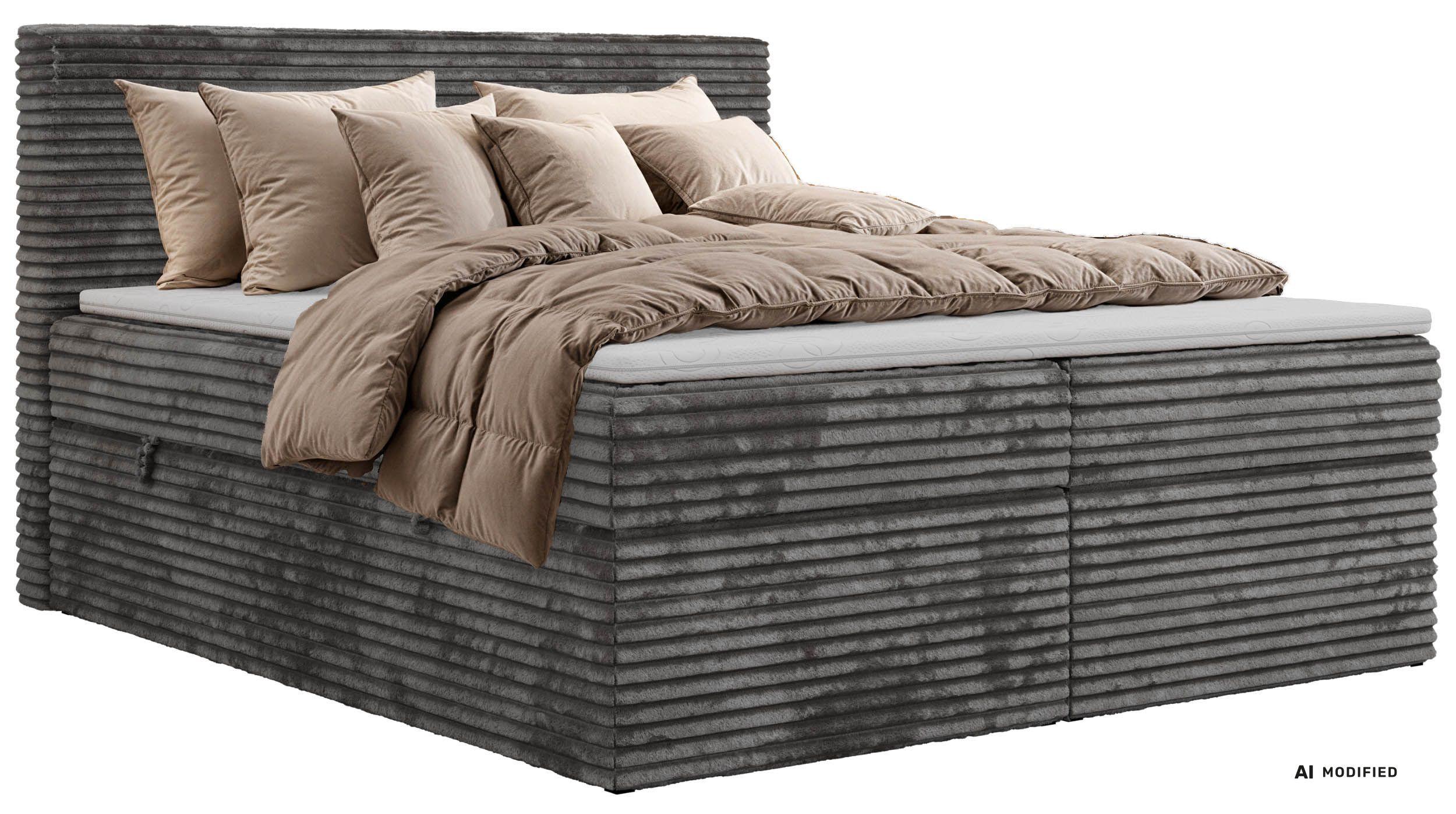 BOXBETT TILION 200/200 - Grau Cord - Topper T25 - H3 - Schwarz/Grau, Kunststoff/Textil (200/200cm) - MKS