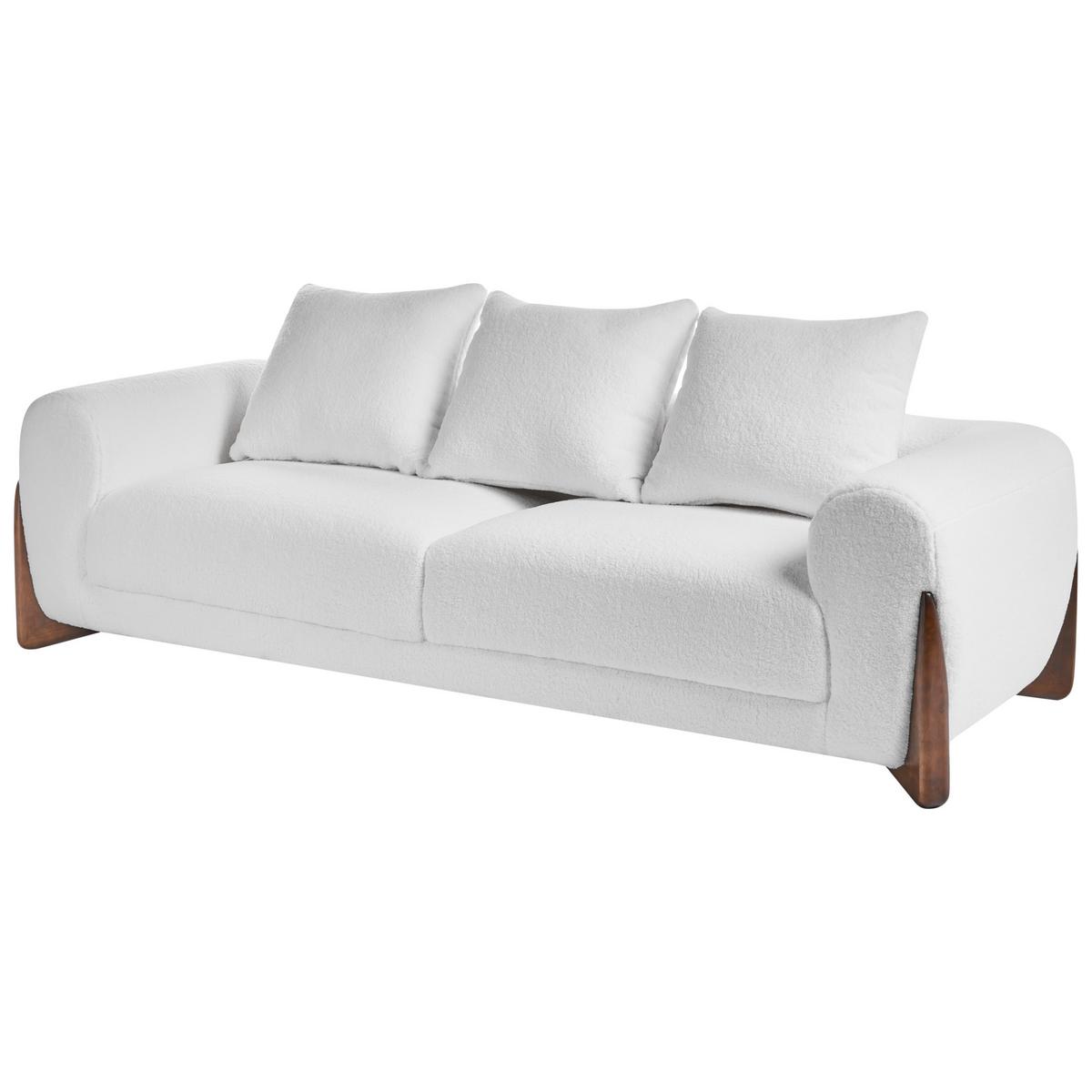 3-SITZER-SOFA Bouclé Weiß Vinliden - Weiß/Braun, Textil (180/62/87cm) - Beliani