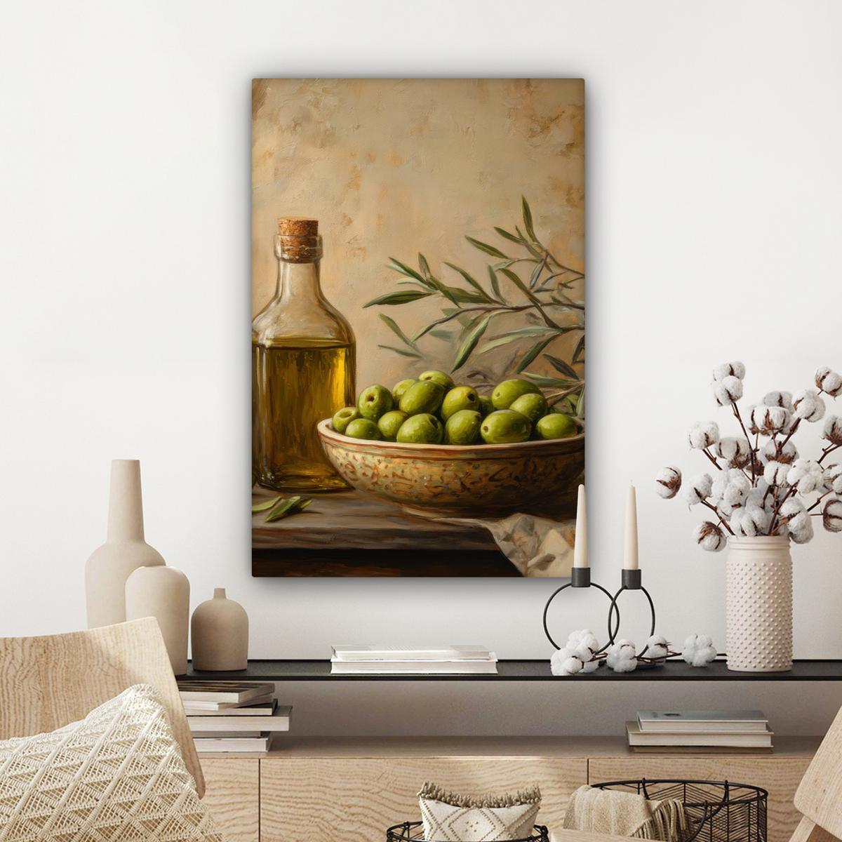 LEINWANDBILD Oliven - Stilleben - Vintage Wanddeko 40x60 cm - Olivgrün, Textil (40/60cm) - MuchoWow