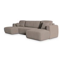 WOHNLANDSCHAFT SENTUM P Beige Kordstoff mit Schlaffunktion - Beige/Schwarz, Holz/Kunststoff (330/90/148cm) - MASSENO
