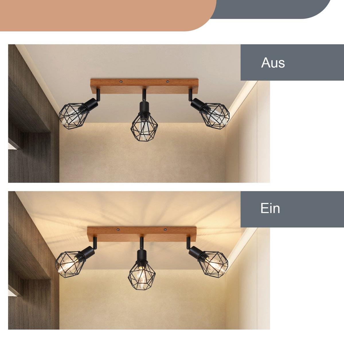 DECKENSTRAHLER Ford 3-flammig 11/21.5/36 cm - Schwarz, Metall (11/21.5/36cm) - Nettlife