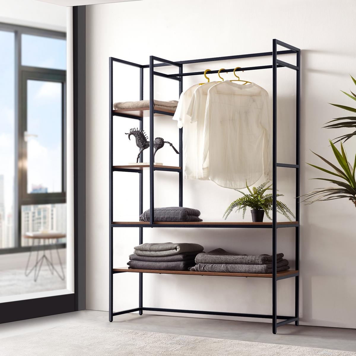 GARDEROBENSTÄNDER Horgau - Walnussfarben/Schwarz, Holzwerkstoff/Metall (120/180/40cm) - [en.casa]