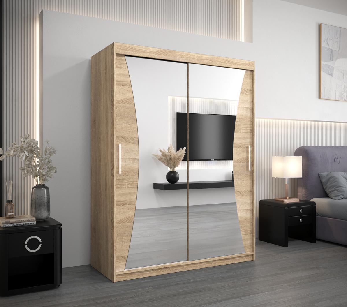 SCHWEBETÜRENSCHRANK 200/150/62 2-türig - Silberfarben/Sonoma Eiche, Holz/Kunststoff (150/200/62cm) - MÖBEL KRYSPOL