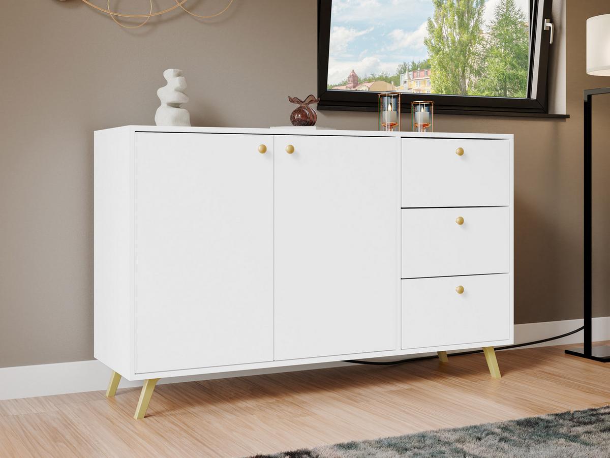 KOMBIKOMMODE Siena 2D3S - Goldfarben/Weiß, Holzwerkstoff/Metall (138/86/41cm) - MIRJAN24