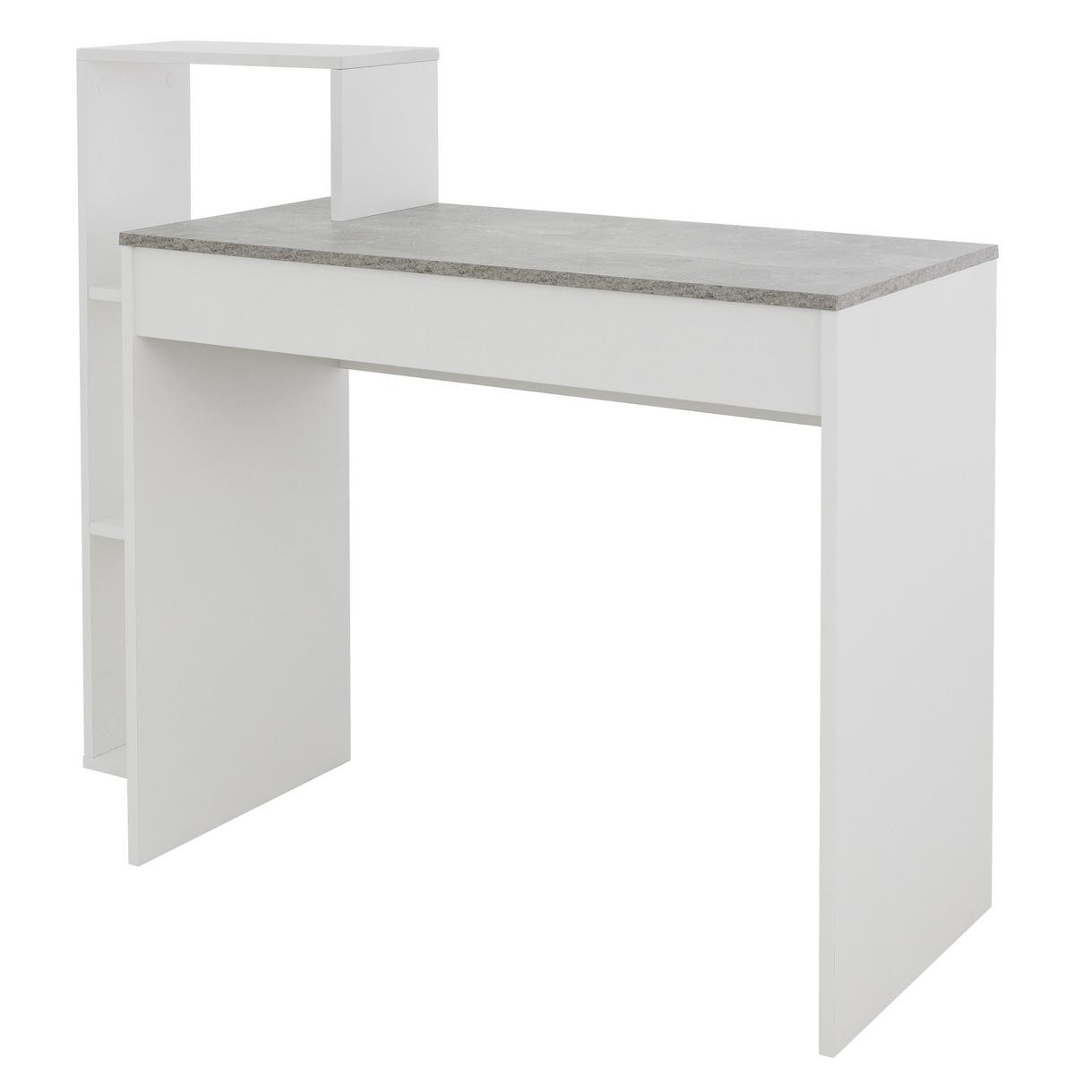 SCHREIBTISCH mit Regal 110x72x40 cm Weiß/Beton-Optik - Grau, Holzwerkstoff (110/40/91cm) - ML-DESIGN