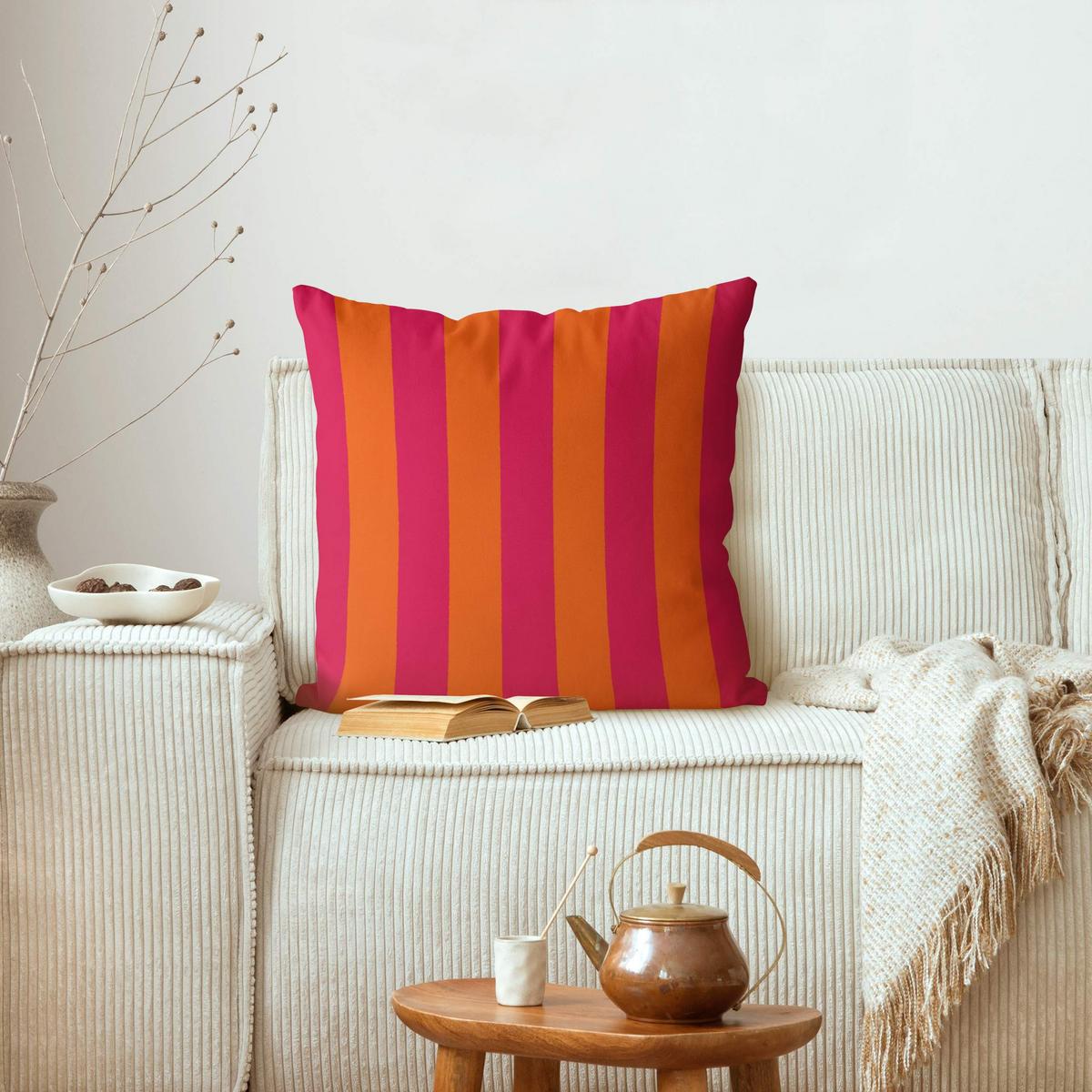 DEKOKISSEN PopArt Sommer Streifen Pink Orange 40/40 cm - Pink, Textil (40/40/10cm) - Bilderwelten