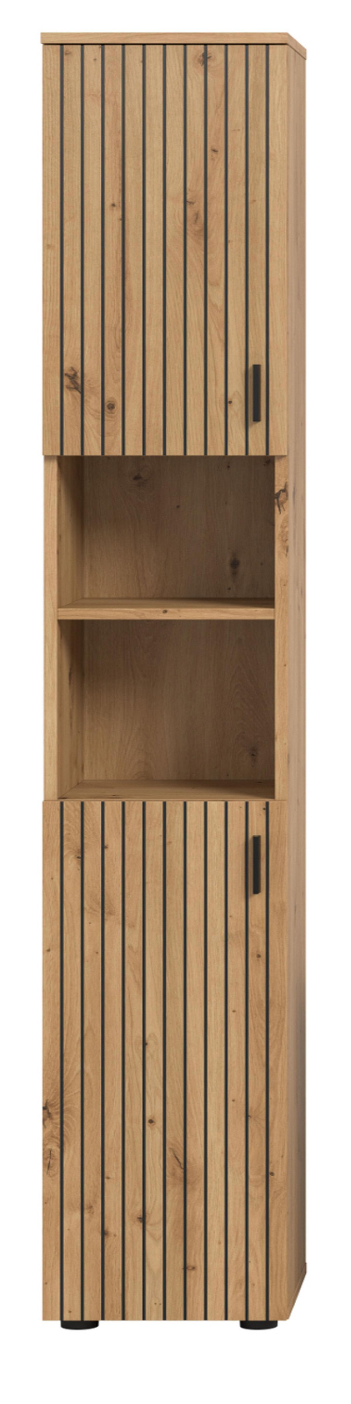 HOCHSCHRANK Eiche Artisan 30 x 192 cm, Badschrank mit 6 Fächern - Schwarz/Eiche Artisan, Holzwerkstoff/Kunststoff (30/192/30cm) - Inn.Furn