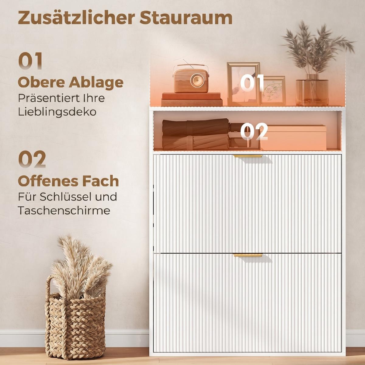 SCHUHSCHRANK Spanplatte MDF Weiß - Alufarben/Weiß, Holzwerkstoff/Kunststoff (24/102.5/80cm) - HOMCOM