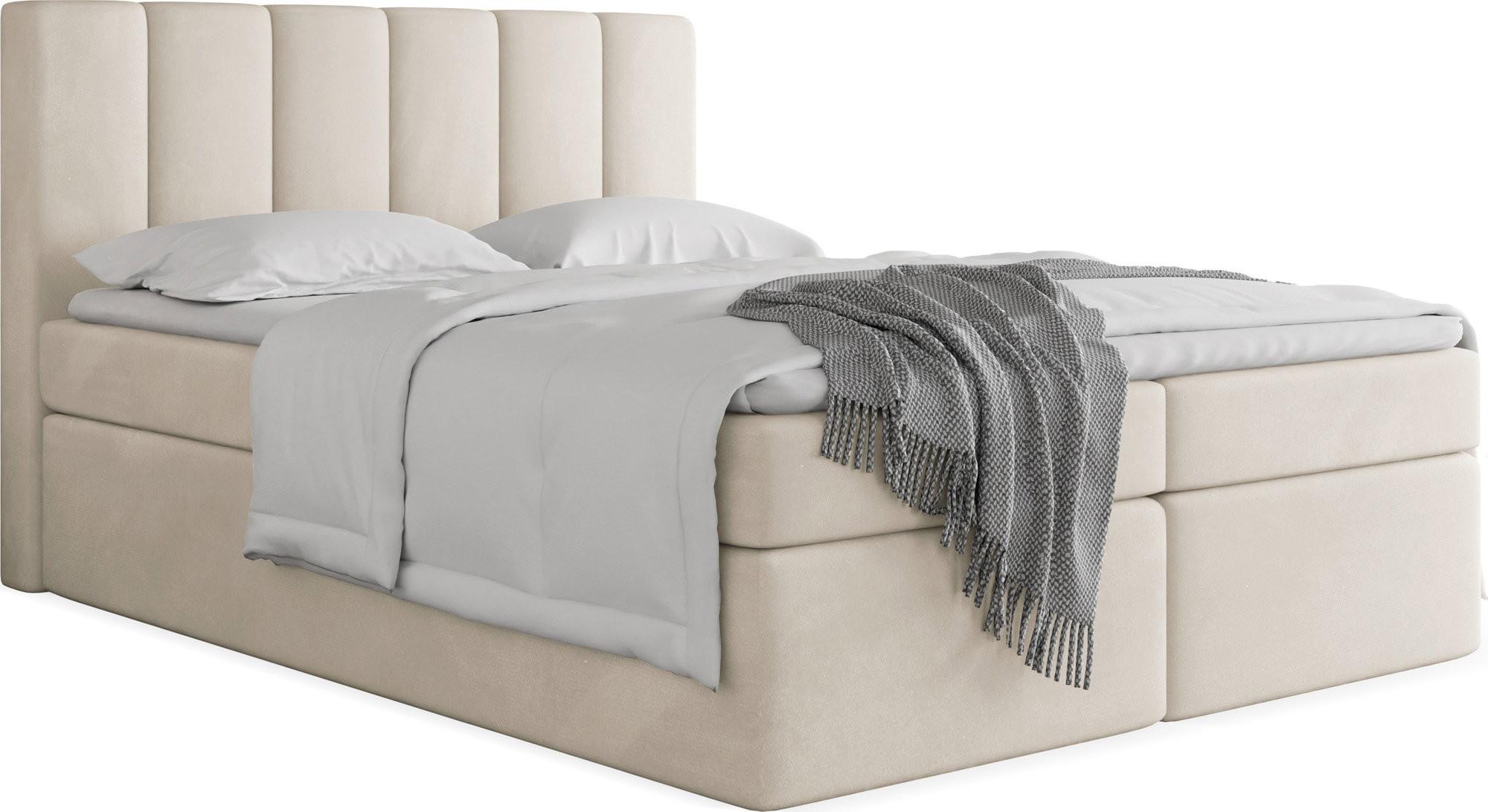 BOXBETT Amira mit Bettkasten, Samt Creme, Beige 180/200 cm – 7-Zonen Taschenfederkern-Matratze & Komfortschaum-Topper - Beige/Creme, Holz/Holzwerkstoff (180/200cm) - WFL GROUP