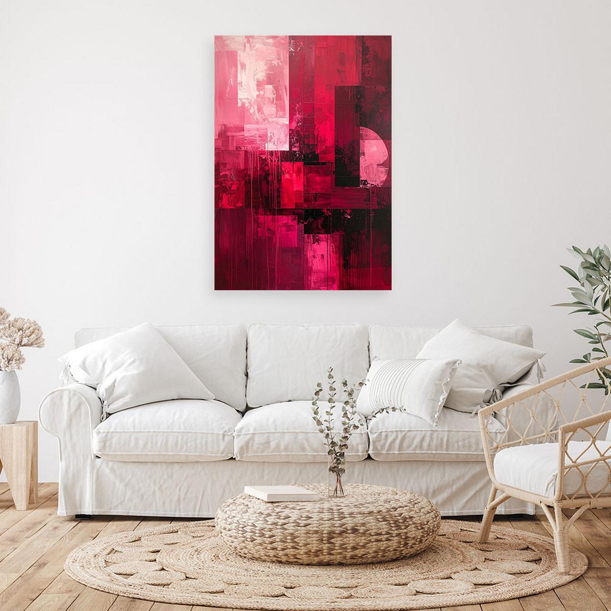 BILD auf Leinwand, Rote moderne Abstraktion - Rosa, Textil (40/60cm) - Feeby