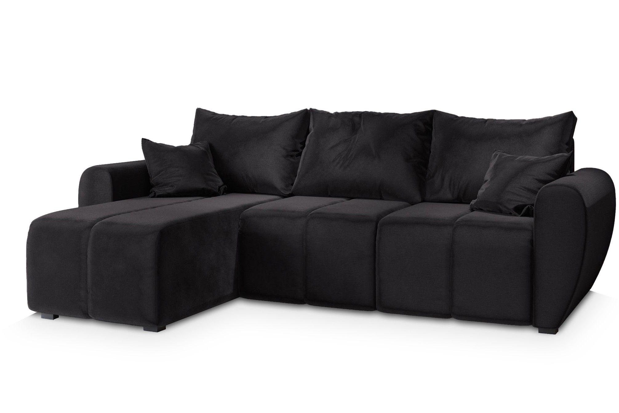 ECKSOFA MADISON Schwarz Plüsch-Stoff mit Schlaffunktion - Schwarz, Holz/Kunststoff (246/143cm) - MASSENO