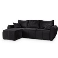 ECKSOFA MADISON Schwarz Plüsch-Stoff mit Schlaffunktion - Schwarz, Holz/Kunststoff (246/143cm) - MASSENO
