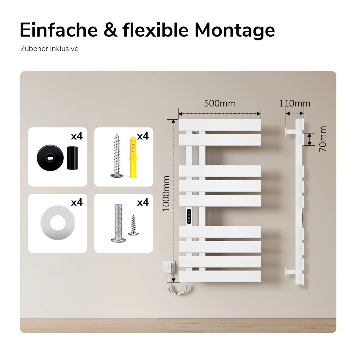 HEIZKÖRPER Elektrisch WLAN Thermostat Weiß 100/50 cm - Weiß, Metall (50/100/11cm) - EMKE