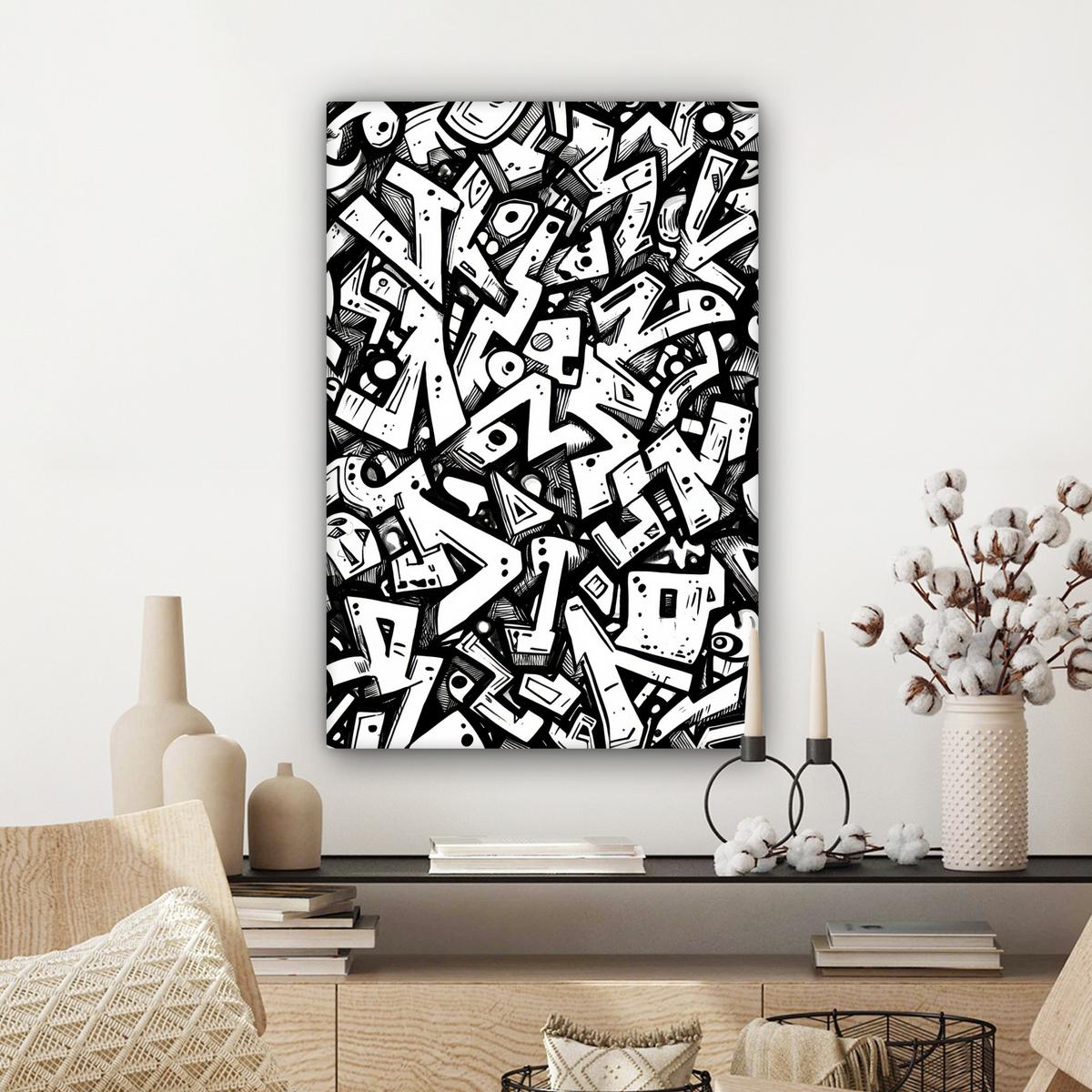 LEINWANDBILD Formen - Buchstaben - Graffiti - Schwarz Wanddeko Schlafzimmer 60x90 cm - Schwarz, Textil (60/90cm) - MuchoWow