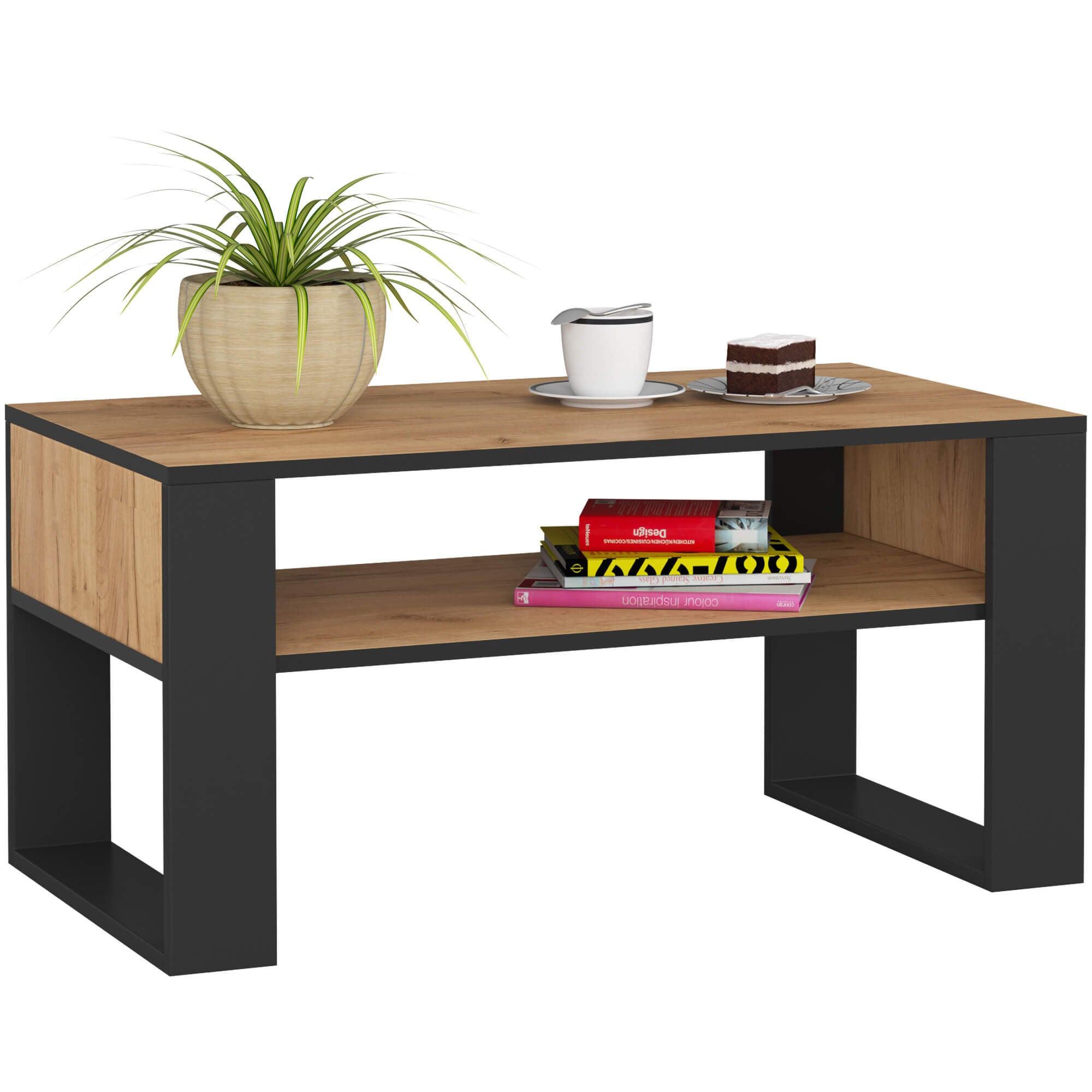 COUCHTISCH Eiche Craft, Schwarz 45/92/50 - Schwarz, Textil (50/92/45cm) - RAUMHIRSCH FURNITURE