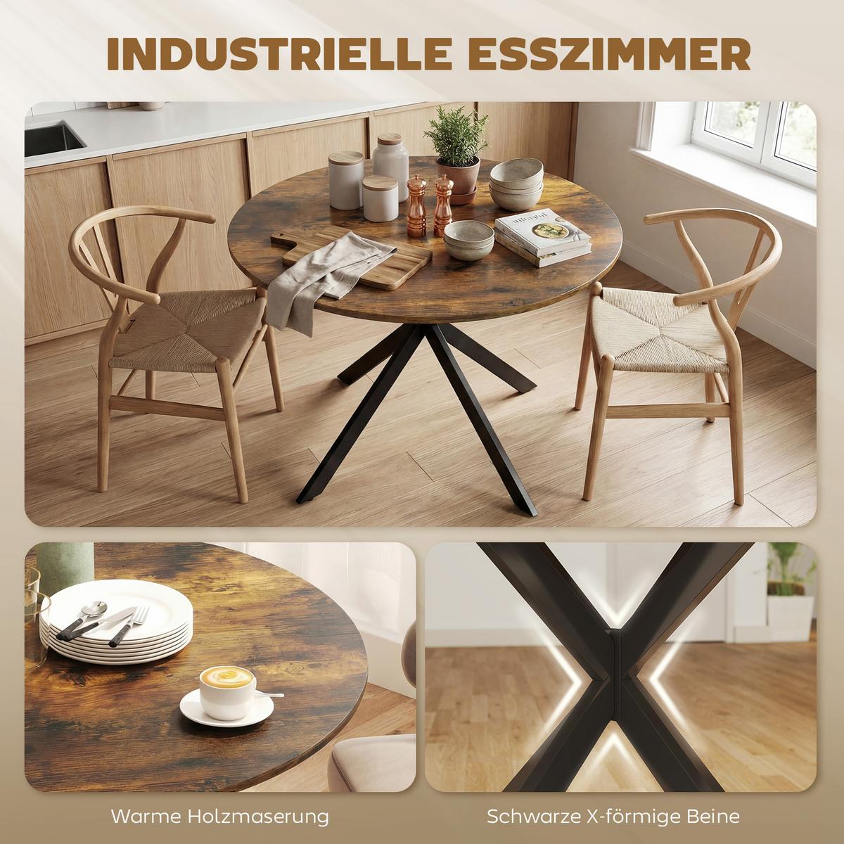 ESSTISCH rund Dunkelbraun 120/120/75 cm - Braun, Metall (100/100/75cm) - HOMCOM