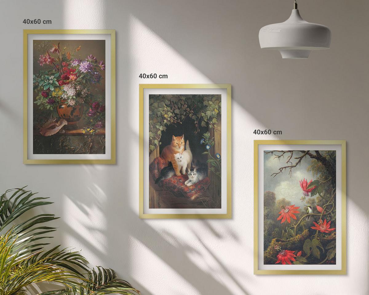 BILDER SET 3er Set - 40x60 cm Goldrahmen - Vintage-Blumen, Katzen, Natur - Goldfarben, Kunststoff (40/60cm) - TULUP