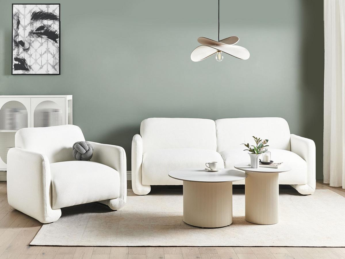 SOFA-SET 4-Sitzer Stoff Weiß Saland - Weiß, Textil (202/82/82cm) - Beliani