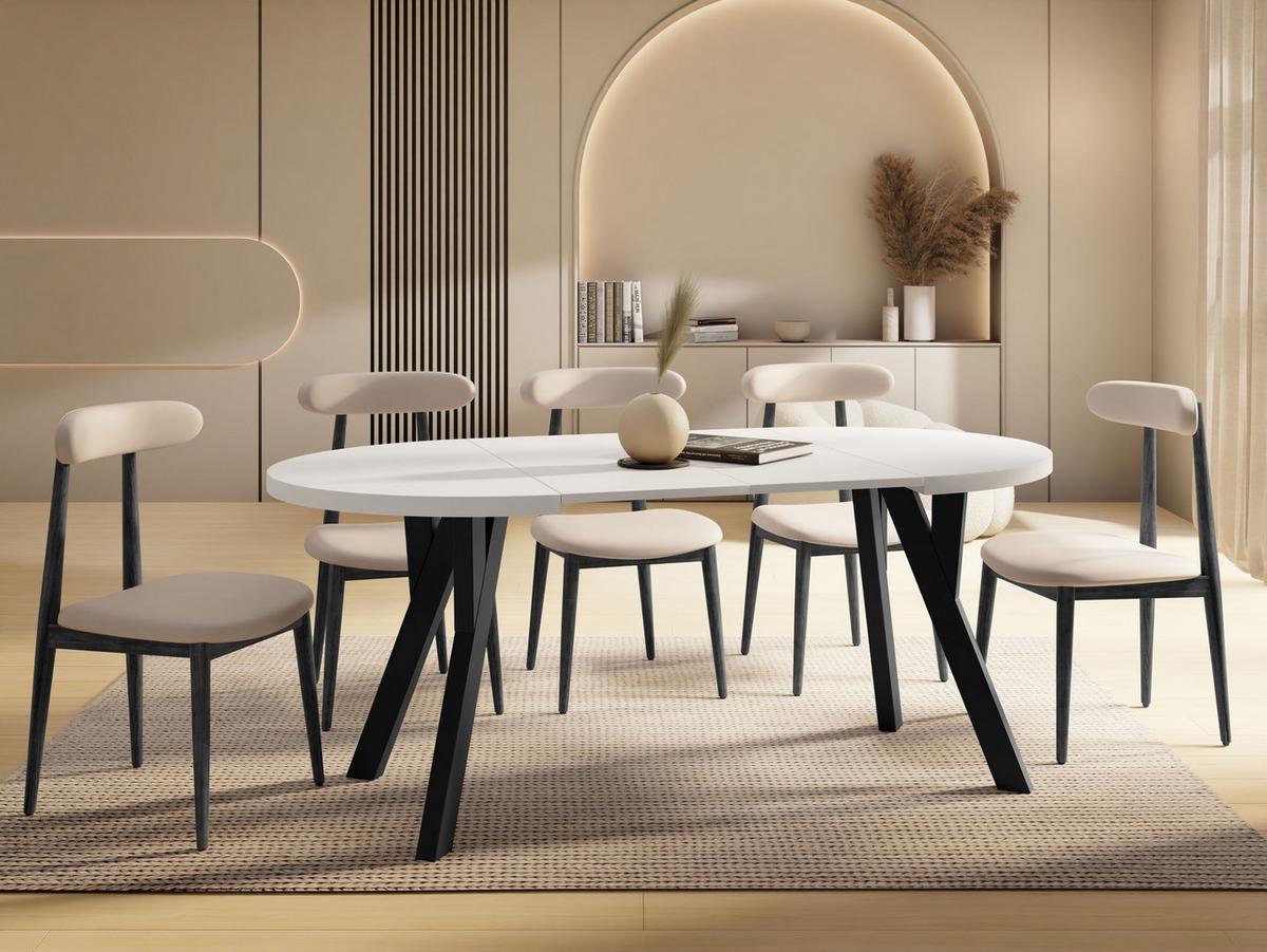 ESSTISCH Vero rund ausziehbar verlängerbar, Weiss 100-200/100/77 cm - Schwarz/Weiß, Holz/Holzwerkstoff (100/200/77cm) - WFL GROUP