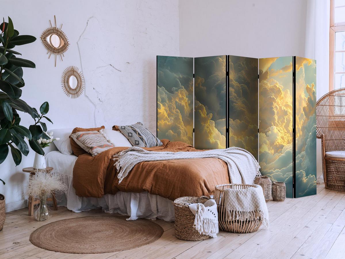 PARAVENT Beidseitig Bedruckter 5-tlg 225x172 cm Himmel Voller Wolken - Gelb, Holz/Textil (225/172/3cm) - Muralo
