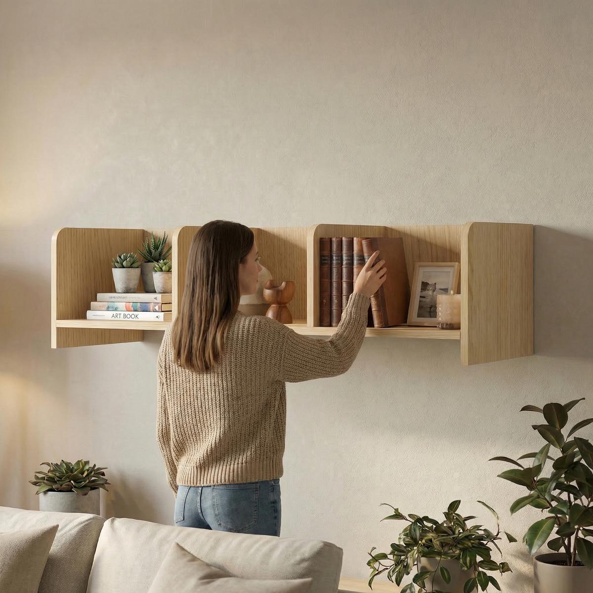 WANDREGAL Positivo mit Trennwänden, 100 cm, Mavelie-Eiche - Eichefarben, Holzwerkstoff (103/27/27cm) - Beautysofa