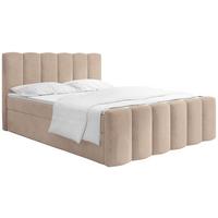 BOXBETT Serenity mit Bettkasten, Dunkelbeige Samt 120x200 cm – inkl. H4 Taschenfederkern Matratze & Foam Topper - Hellbraun/Schwarz, Holz/Holzwerkstoff (120/200cm) - WFL GROUP
