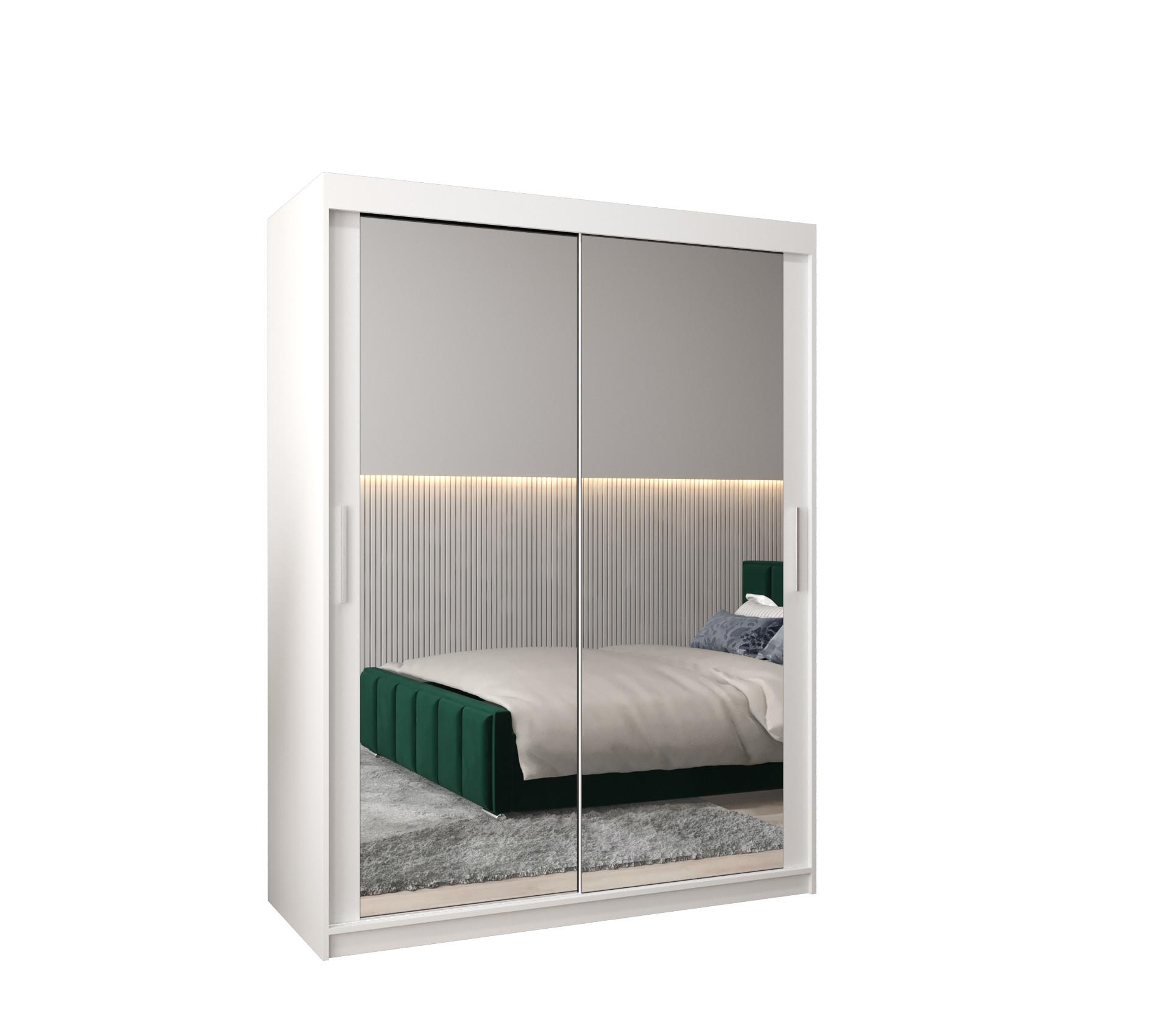 SCHWEBETÜRENSCHRANK 200/150/62 2-türig - Silberfarben/Weiß, Holz/Kunststoff (150/200/62cm) - MÖBEL KRYSPOL