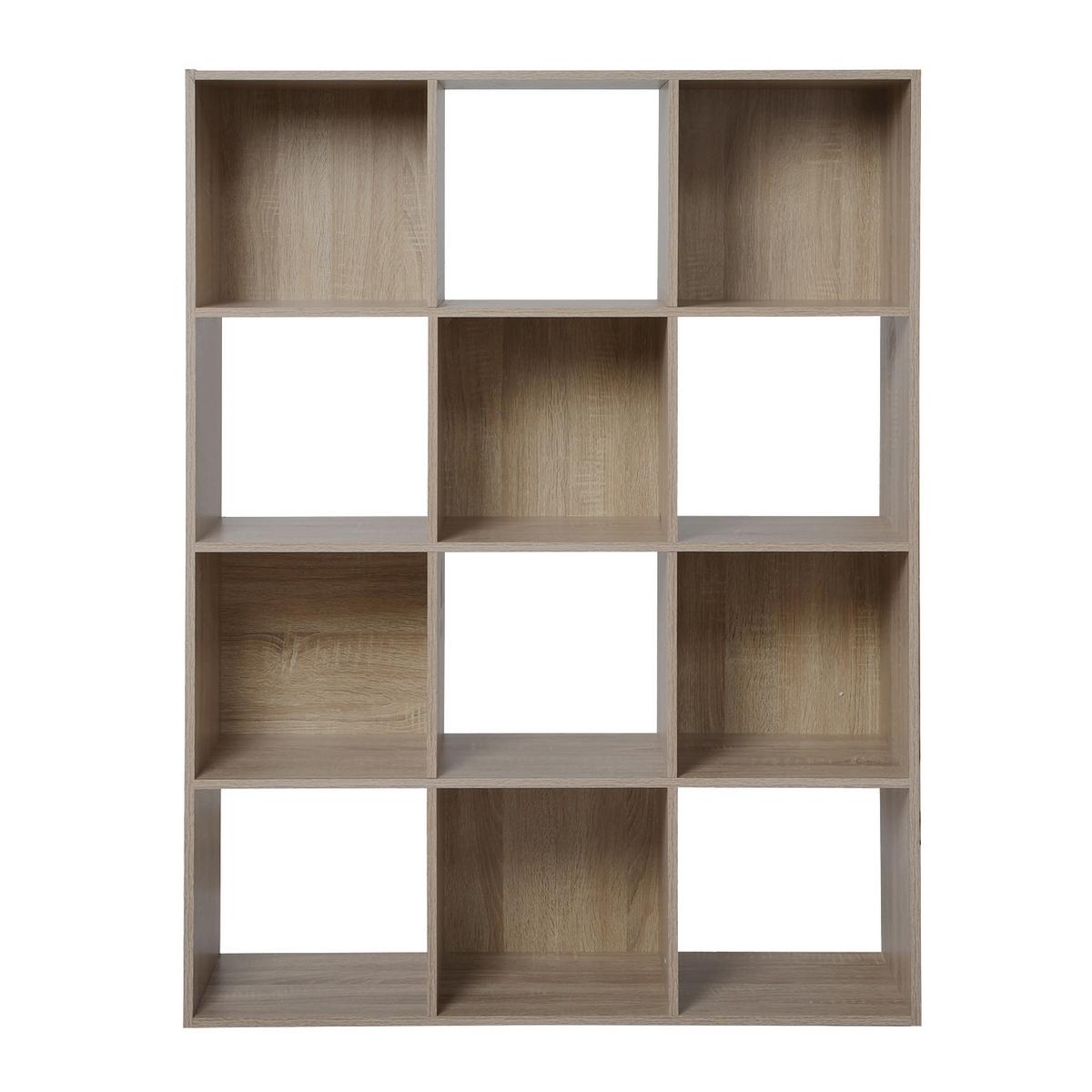 AUFBEWAHRUNGSREGAL mit 12 Fächern - L93 x H124 cm - Eschefarben, Holzwerkstoff (29.8/124.2/35cm) - Calicosy