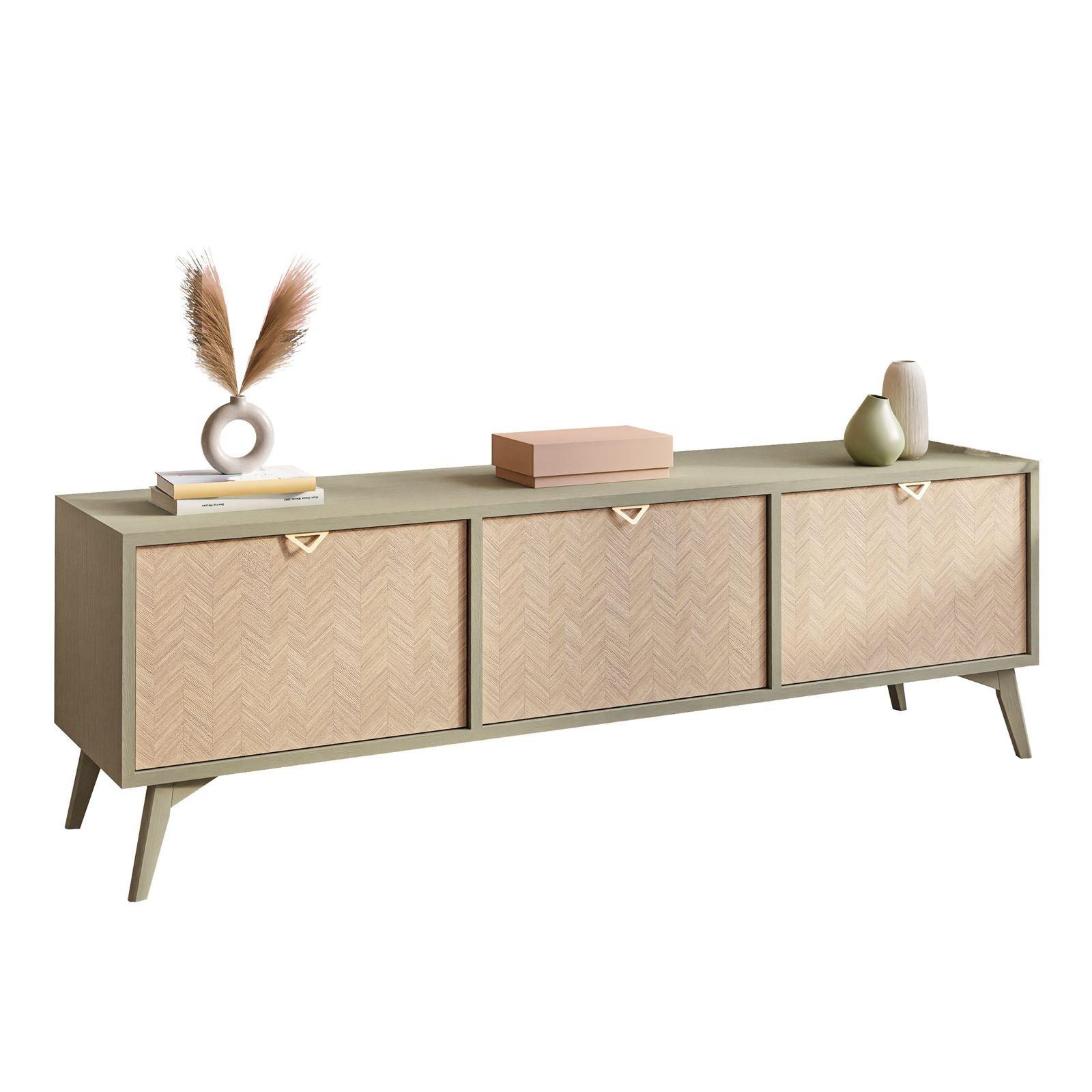 TV Element ALOE Fischgrätenmuster Scandi Eukalyptus - Eukalyptusholzfarben, Holzwerkstoff (158/52/38cm) - Lookway