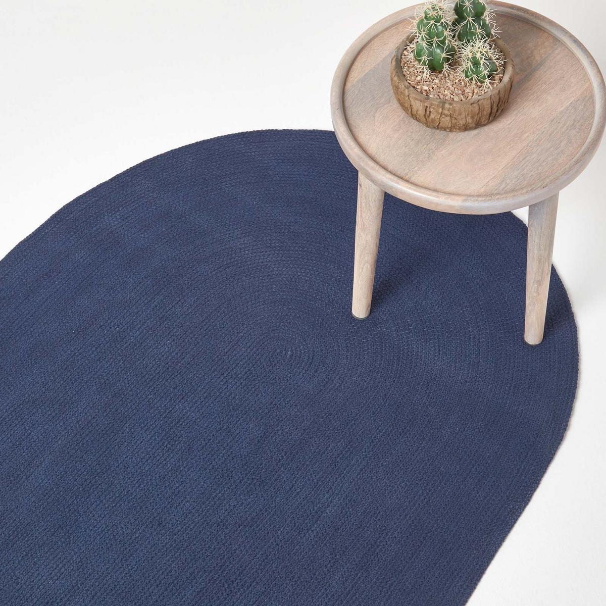 TEPPICH geflochten oval 50/80 cm - Dunkelblau, Textil (50/80cm) - Homescapes