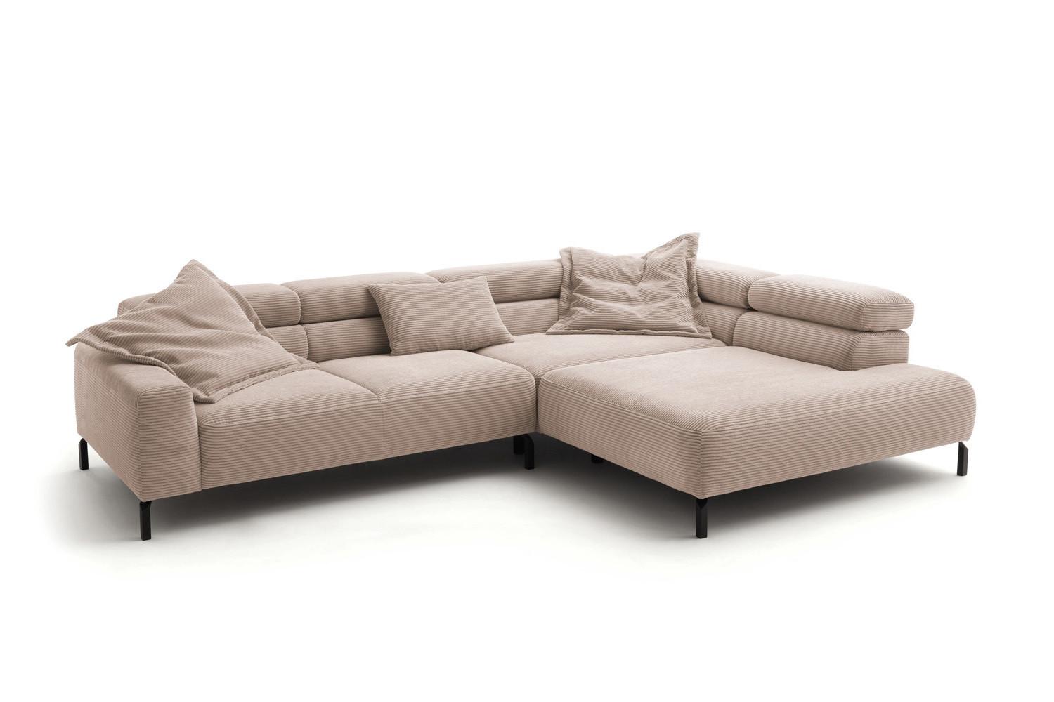 ECKSOFA MIT MOTORISCHEM SITZVORZUG DELIA Taupe Cord Relaxfunktion - Taupe/Schwarz, Textil/Metall (312/219cm) - KAWOLA