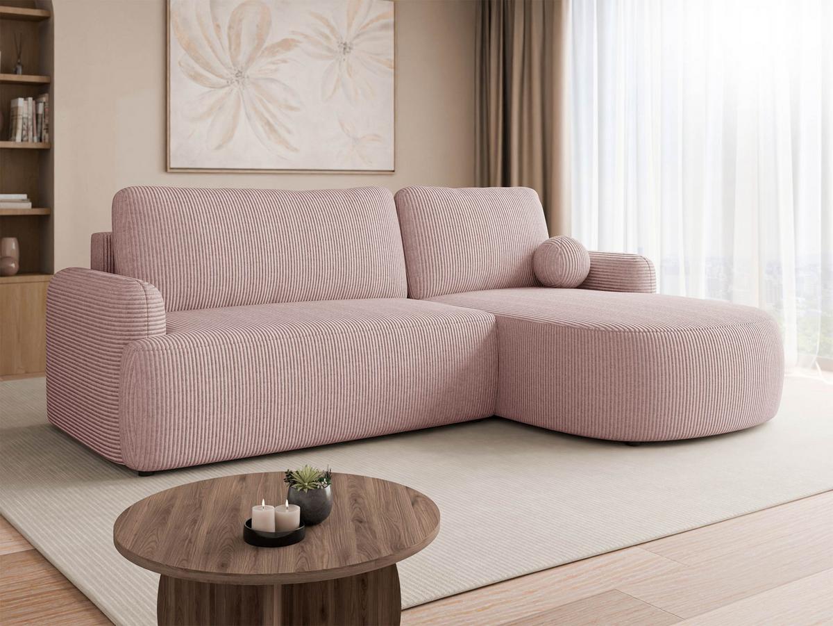 ECKSOFA Loridu Cord, Seite: Rechts - Schwarz/Rosa, Holz/Kunststoff (174/250cm) - MIRJAN24