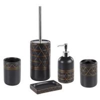 BADEZIMMER Set 5-teilig Keramik schwarz/gold Lanco - Goldfarben/Schwarz, Keramik (13/38/11cm) - Beliani