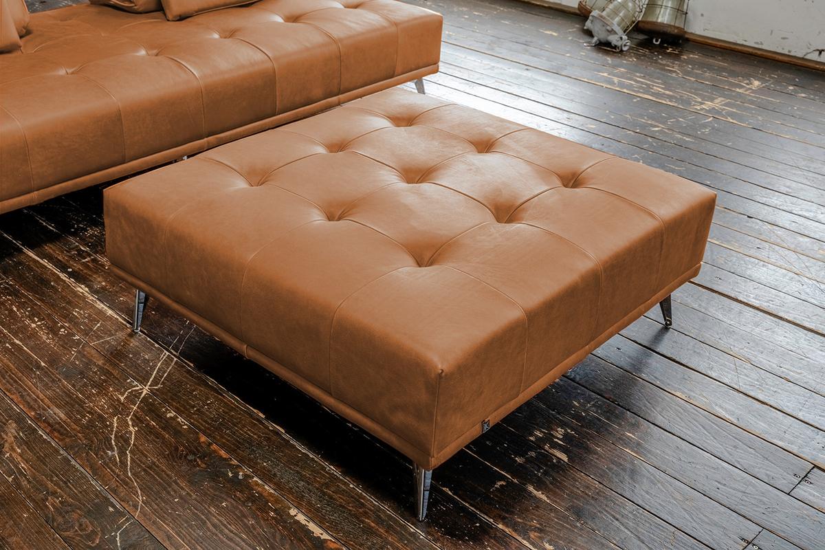 HOCKER WIOLO Braun Leder - Silberfarben/Braun, Leder/Metall (110/42/110cm) - KAWOLA