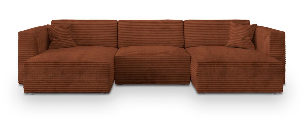WOHNLANDSCHAFT SARMO Braun Kordstoff mit Schlaffunktion - Braun/Grau, Holz/Kunststoff (347/90/148cm) - MASSENO
