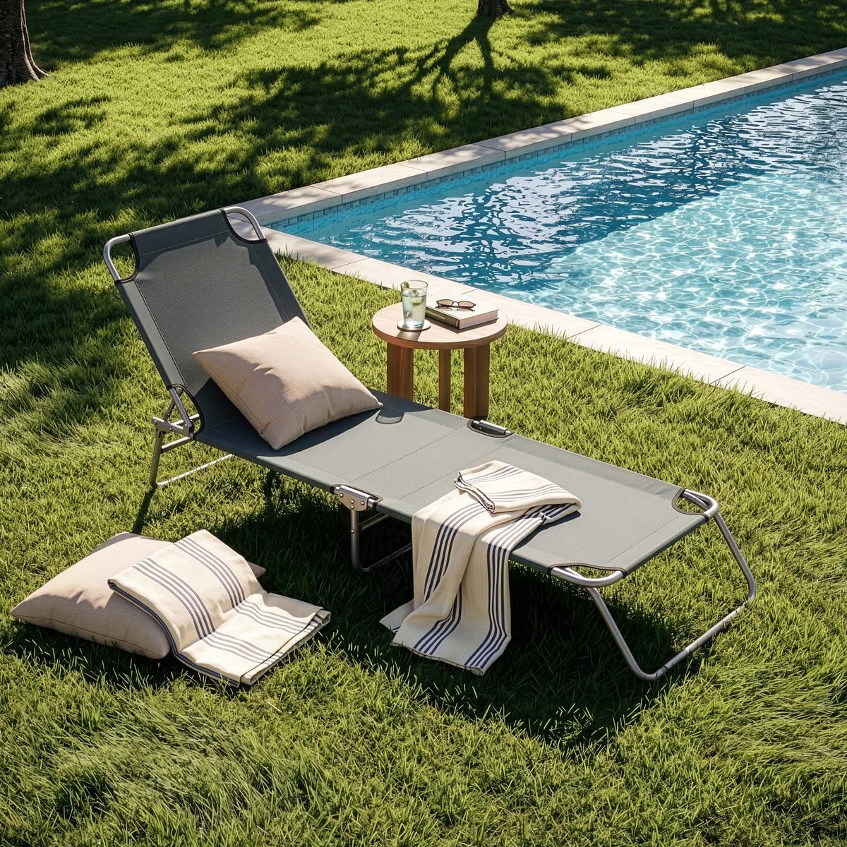 SONNENLIEGE Carcao - Dunkelgrau, Textil/Metall (186/24/55cm) - casa.pro