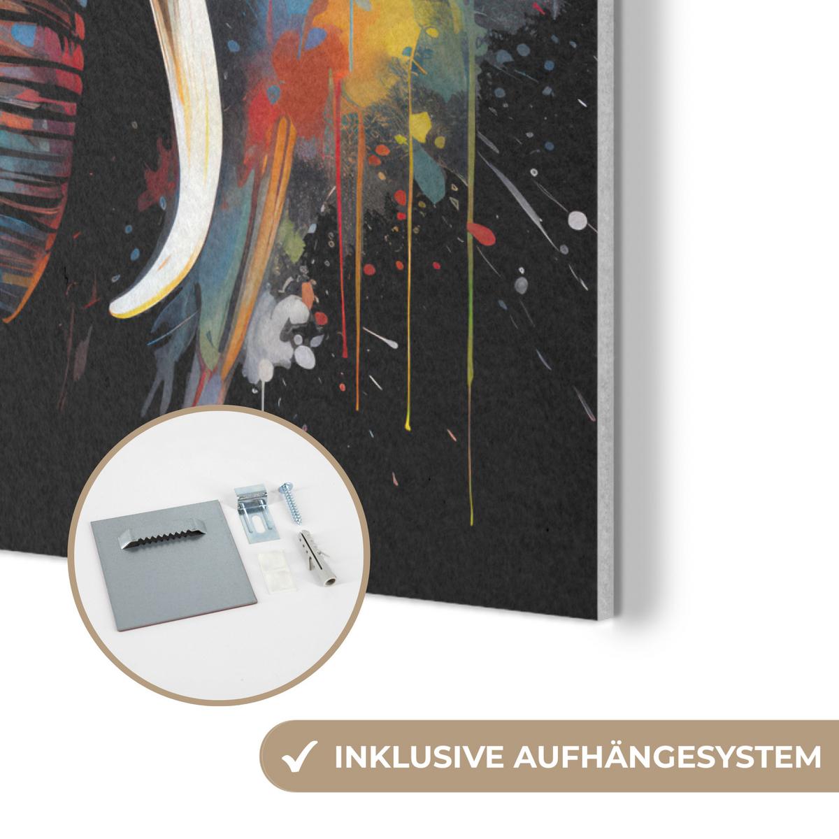 AKUSTIKBILD Elefant - Graffiti - Schwarz - Tiere - Farben Kunstdruck Schlafzimmer 50x70 cm - Schwarz, Kunststoff (50/70/0.9cm) - MuchoWow