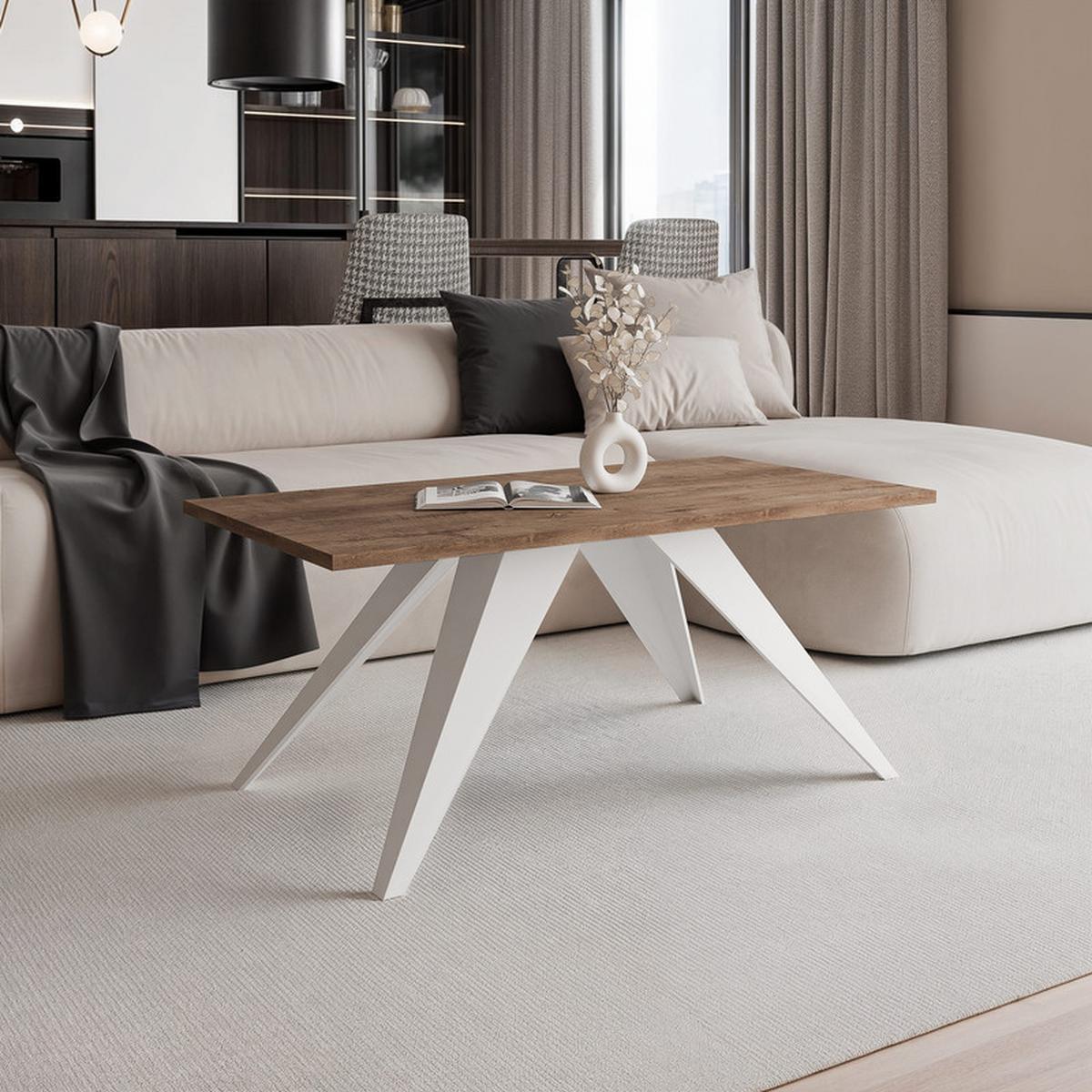 COUCHTISCH AIRA 120/60/48 cm Rechteckig, Weiß/Lefkas-Eiche - Eiche San Remo/Weiß, Metall (60/120/48cm) - Idohome