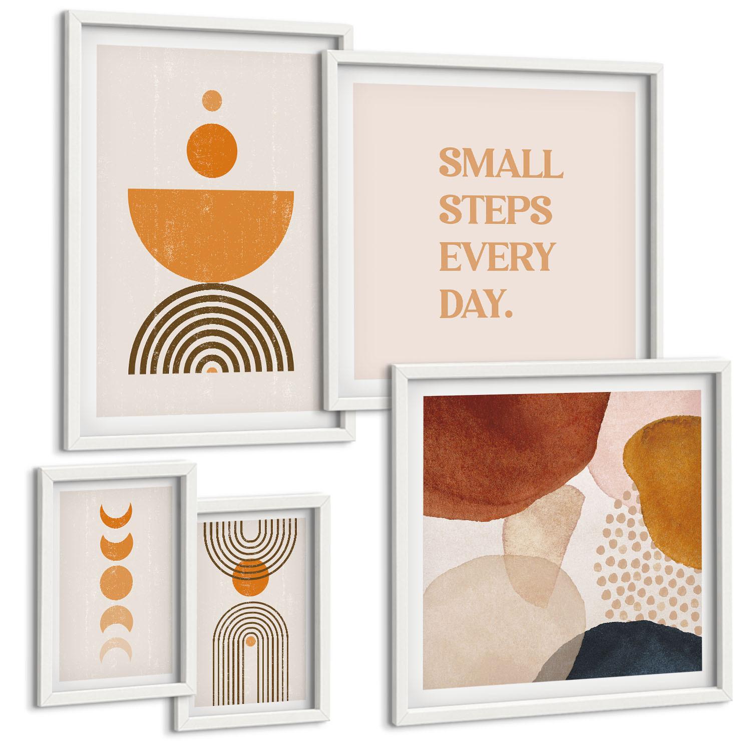 BILDER SET 5er Set - 50x50 cm & 20x30 cm & 40x60 cm Weißer Rahmen - Boho-minimalistische Dekorationen - Weiß, Kunststoff (40/60cm) - TULUP