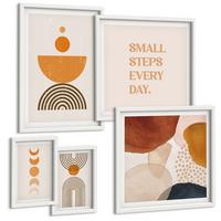 BILDER SET 5er Set - 50x50 cm & 20x30 cm & 40x60 cm Weißer Rahmen - Boho-minimalistische Dekorationen - Weiß, Kunststoff (40/60cm) - TULUP