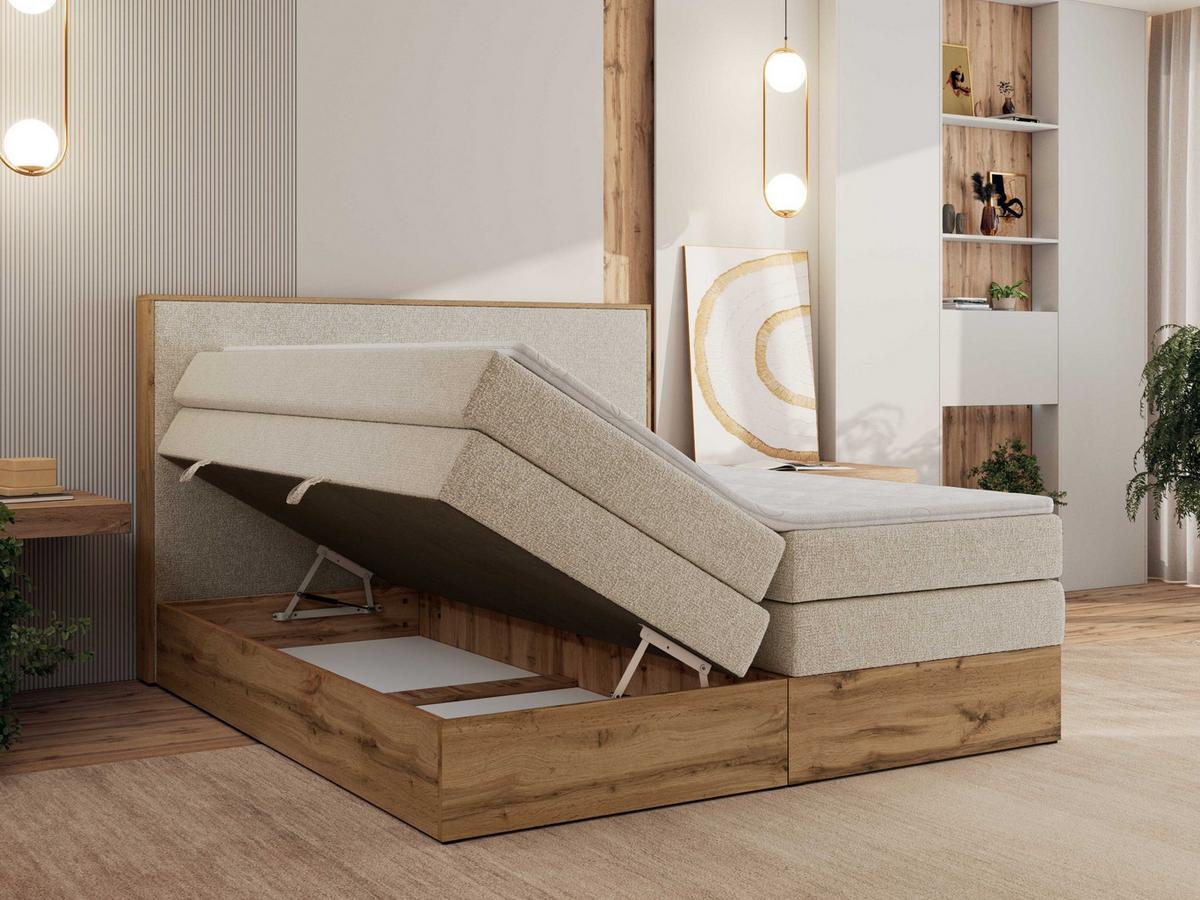 BOXBETT WOOD CLASSIC KING 200/200 - Creme Strukture - H3 - Creme, Textil (200/200cm) - MKS