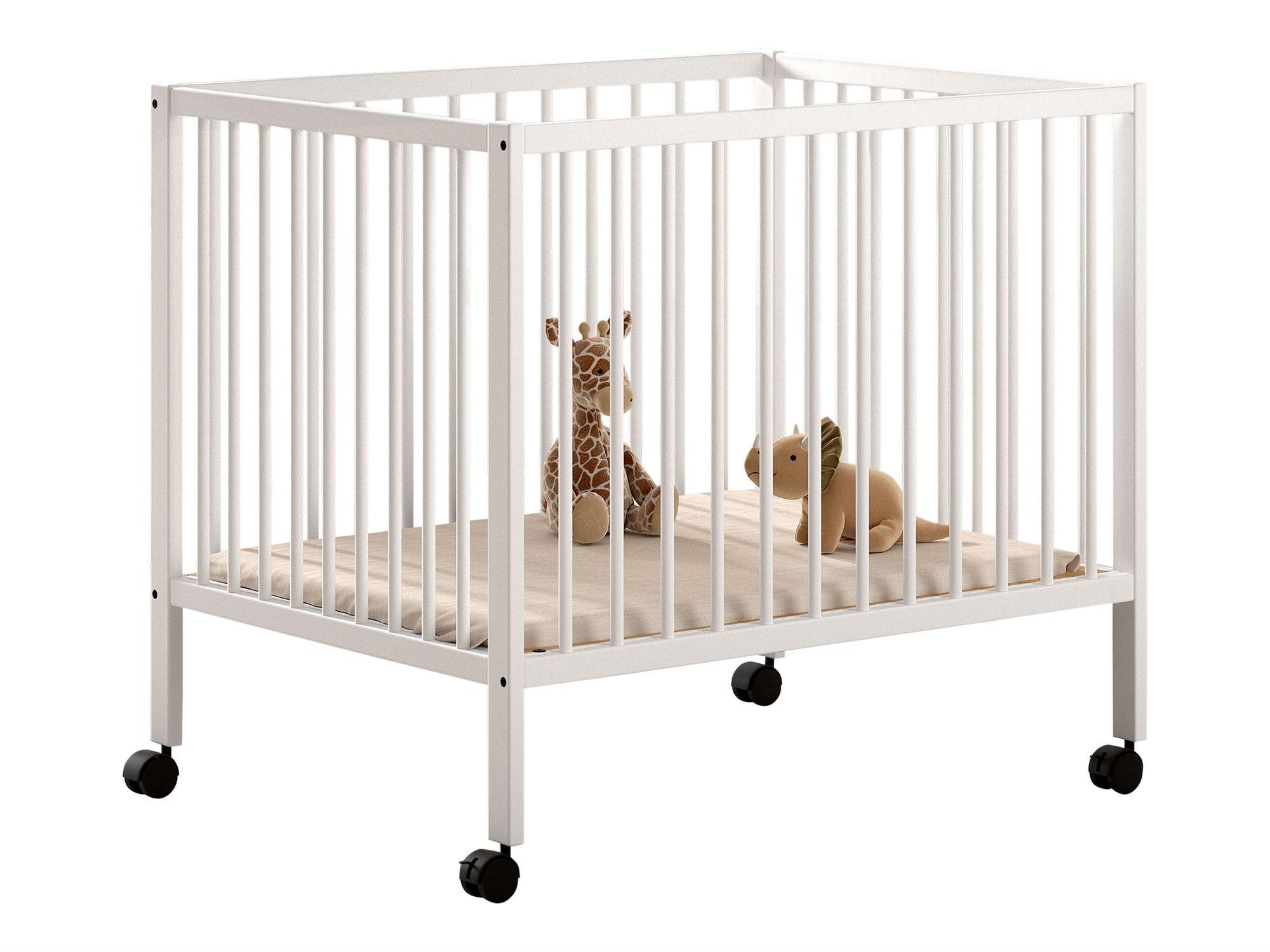 GITTERBETT auf Rollen Keira 3-fach höhenverstellbar Buche massiv weiß - Weiß, Holz (75/95cm) - 58aufmkessel