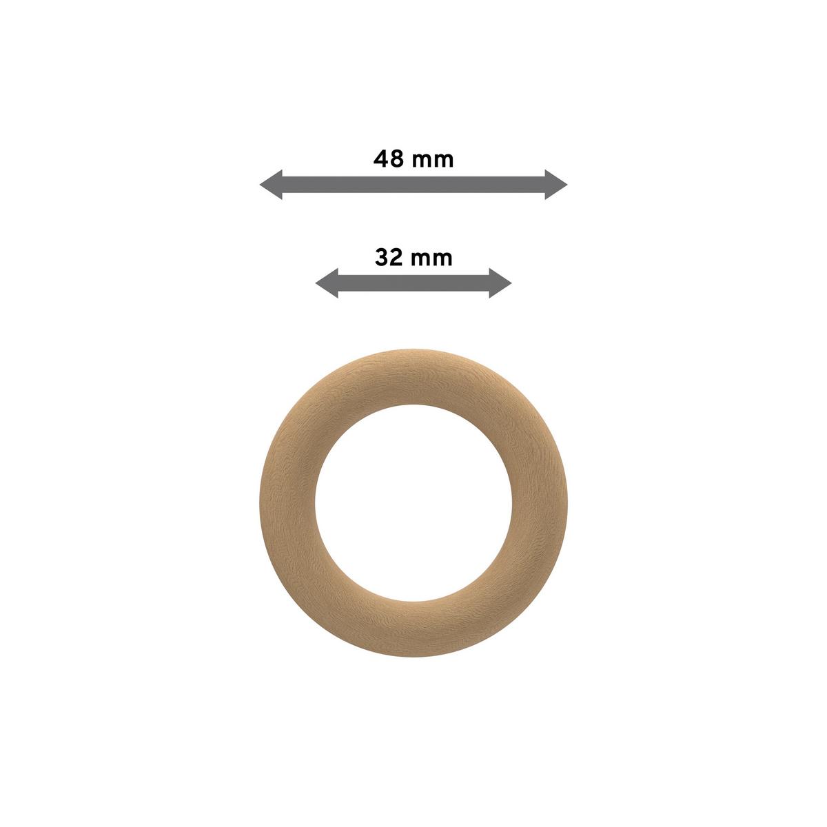 RUNDRINGE MIT FALTENHAKEN FÜR GARDINENSTANGEN 20 mm Ø, Buche, Packung 10 Stück - Buchefarben, Holz (20cm) - INTERDECO