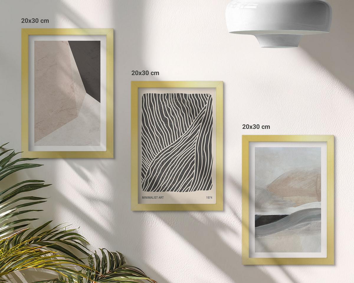 BILDER SET 3er Set - 20x30 cm Goldrahmen - Abstrakte Muster in Beige und Grau - Goldfarben, Kunststoff (20/30cm) - TULUP