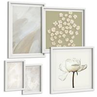BILDER SET 5er Set - 50x50 cm & 20x30 cm & 40x60 cm Weißer Rahmen - Blumen, modische Boho-Texturen - Weiß, Kunststoff (40/60cm) - TULUP