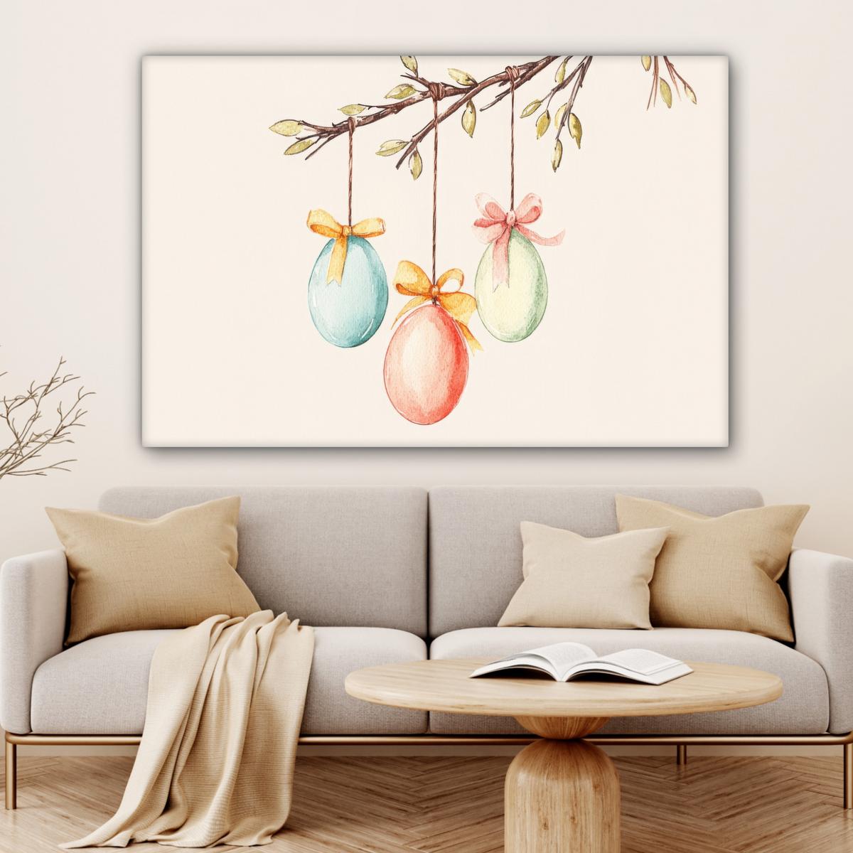 LEINWANDBILD Osterkuchen - Schleife - Eier Groß 140x90 cm - Creme, Textil (140/90cm) - MuchoWow