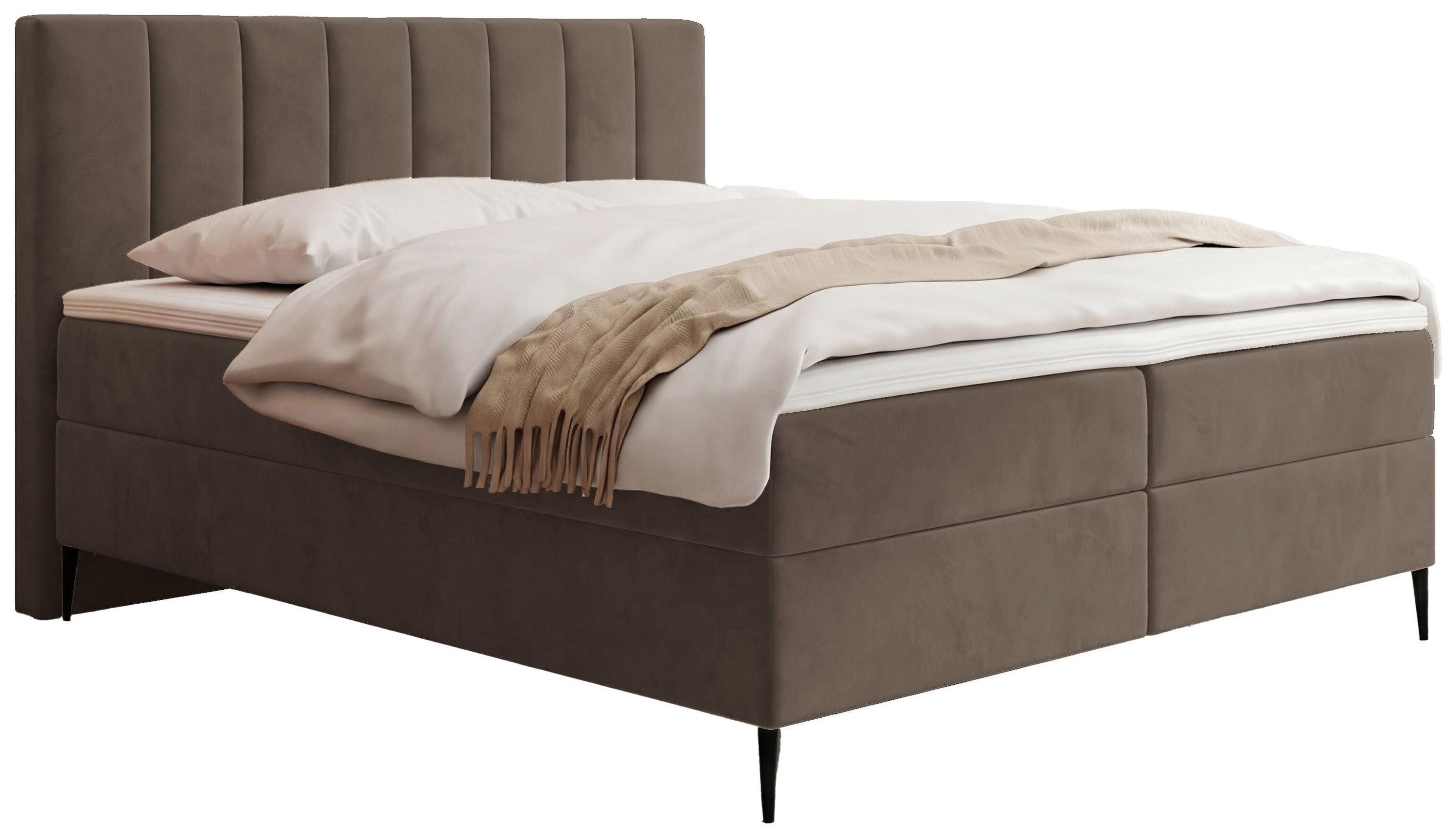 BOXBETT Allen mit Bettkasten, Samt Braun 140x200 cm – inkl. H4 Taschenfederkern Matratze & Foam Topper - Schwarz/Braun, Holz/Holzwerkstoff (140/200cm) - WFL GROUP